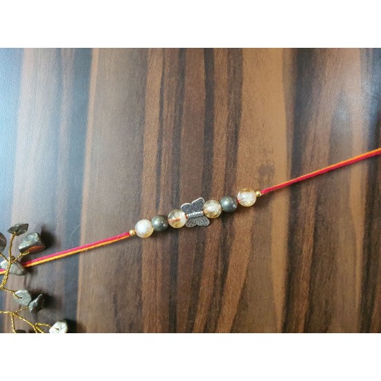 CRYSTAL Rakhi With Citrine and Pyrite Beads in Thread