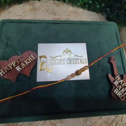 CRYSTAL Rakhi With Citrine and Picture Jasper beads in thread