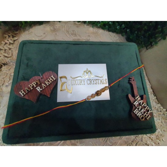 CRYSTAL Rakhi With Citrine and Picture Jasper beads in thread