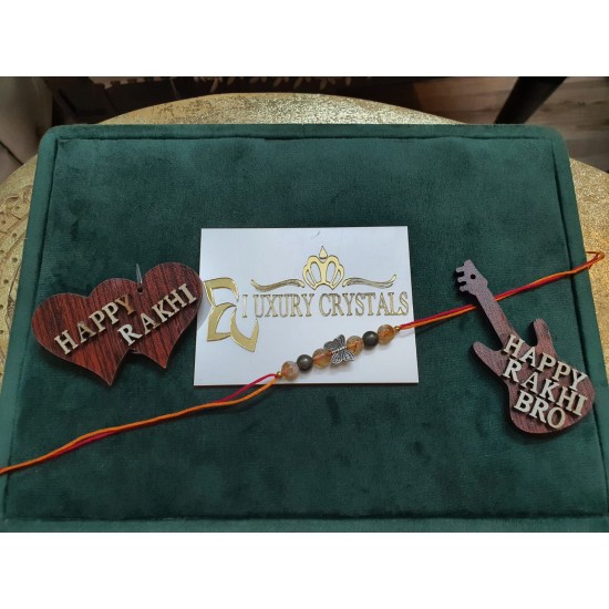 CRYSTAL Rakhi With Citrine and Pyrite Beads in Thread