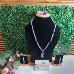 Flourite CRYSTAL with Amethyst CRYSTAL Necklace with Earrings and Bracelet