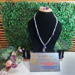 Flourite CRYSTAL with Amethyst CRYSTAL Necklace with Earrings and Bracelet