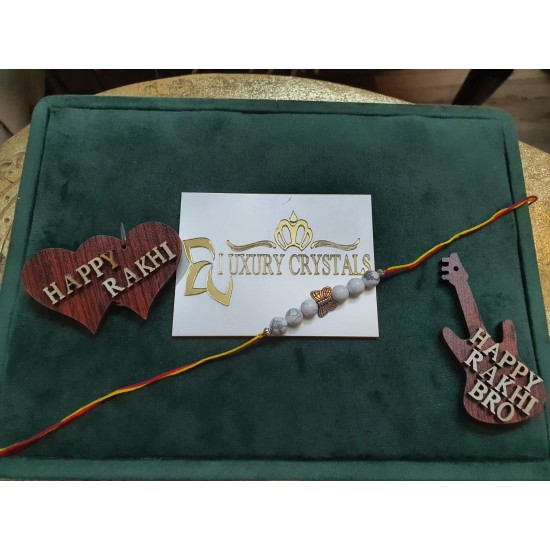 CRYSTAL Rakhi With Howlite Beads with Butterfly charm in Thread