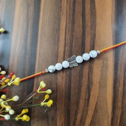 CRYSTAL Rakhi With Howlite Beads with Butterfly charm in Thread