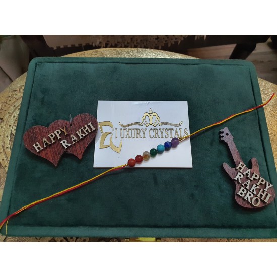 CRYSTAL Rakhi With Seven Chakra CRYSTAL beads Amethyst, Lapis Lazuli, Turquoise, Green Jade,Citrine, Carlenian, Red Jasper  in Threa