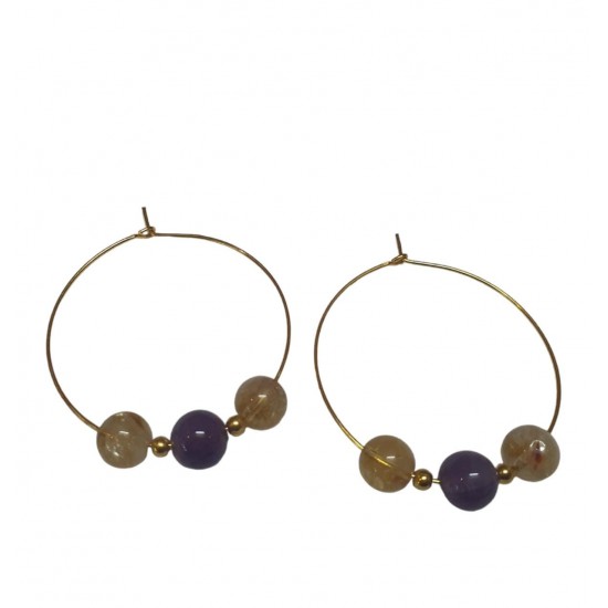 Citrine with Amethyst CRYSTAL Beads Earrings