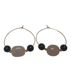 Black Onyx With Rose Quartz CRYSTAL Beads Earrings