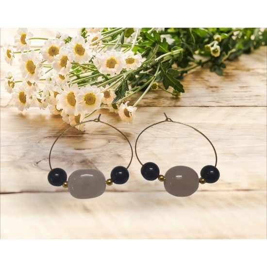 Black Onyx With Rose Quartz CRYSTAL Beads Earrings