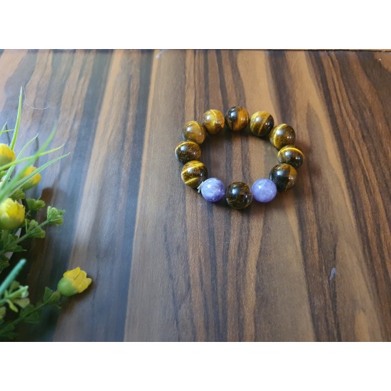 Tiger Eye with Amethyst CRYSTAL Bracelet