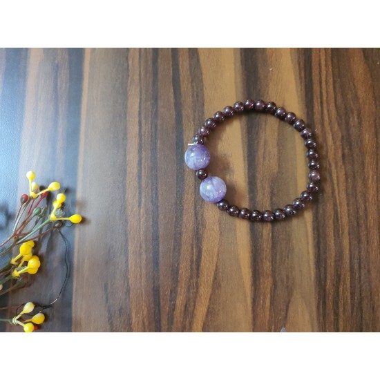 Garnet with Amethyst CRYSTAL Bracelet