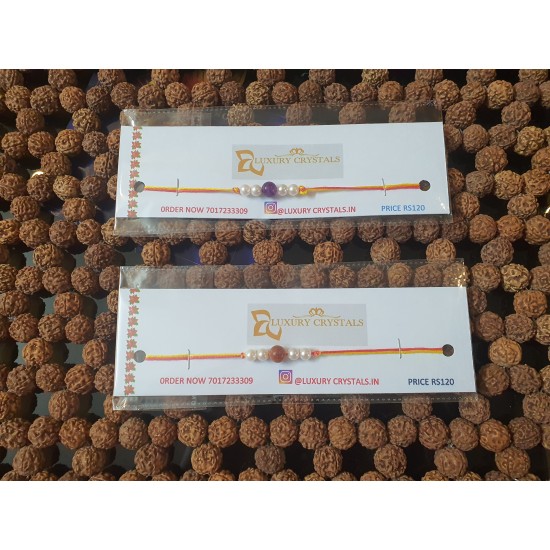 Amethyst CRYSTAL Rakhi With Pearl  and  SUNSTONE CRYSTAL Rakhi With Pearl