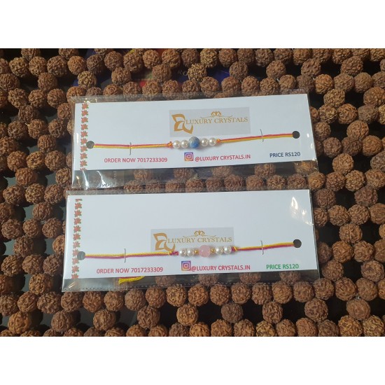 Rose Quartz CRYSTAL Rakhi With Pearl and  Sodalite CRYSTAL Rakhi With Pearl