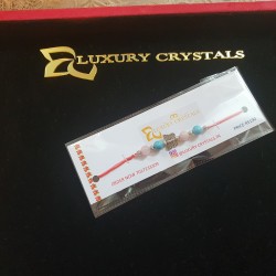 CRYSTAL Rakhi With Rose Quartz and Turquoise Beads in Thread