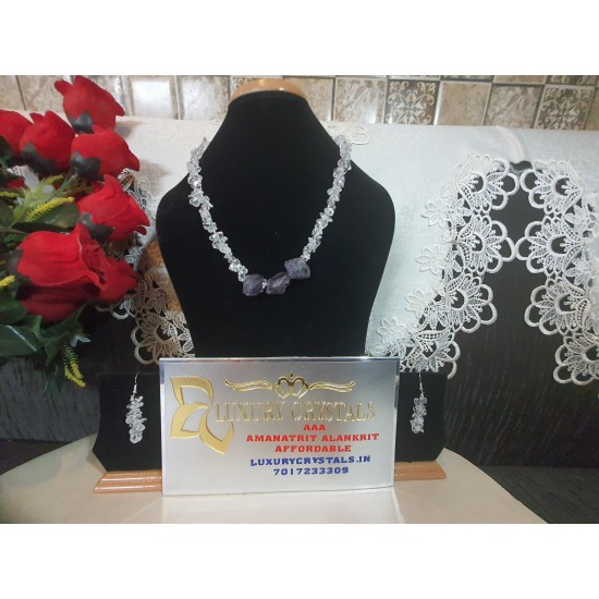 Clear Quartz with Amethyst Necklace with Earrings