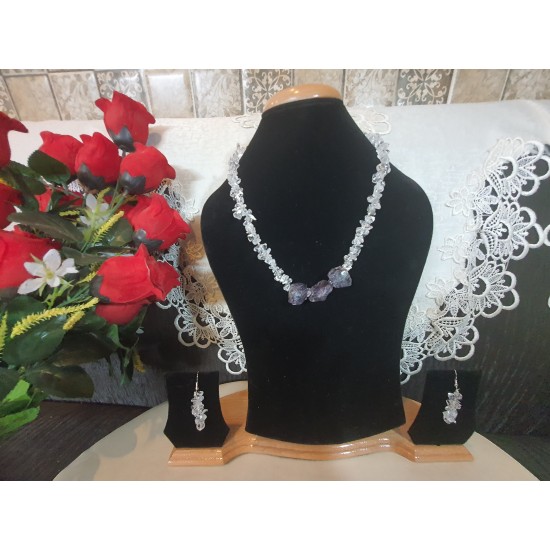Clear Quartz with Amethyst Necklace with Earrings
