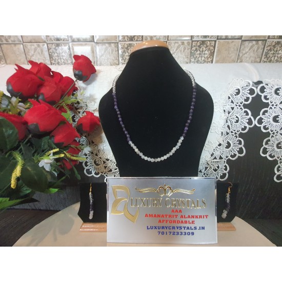 Clear Quartz with Amethyst with Rose Quartz Necklace with Earrings