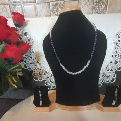Clear Quartz with Amethyst with Rose Quartz Necklace with Earrings