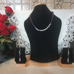 Clear Quartz CRYSTAL Necklace with Amethyst and Rose Quartz Necklace with Earrings