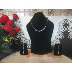 Clear Quartz CRYSTAL Necklace with Amethyst and Rose Quartz Necklace with Earrings
