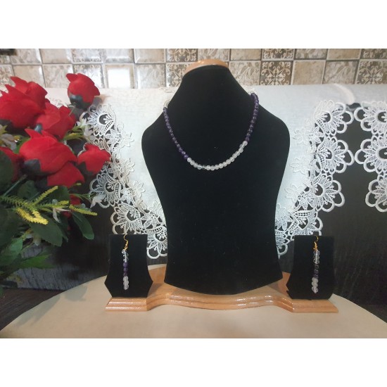 Clear Quartz CRYSTAL Necklace with Amethyst and Rose Quartz Necklace with Earrings