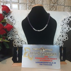 Clear Quartz CRYSTAL Necklace with Amethyst and Rose Quartz Necklace with Earrings