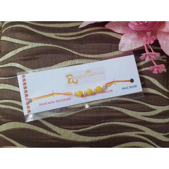 Yellow Agate CRYSTAL Rakhi with Pearl