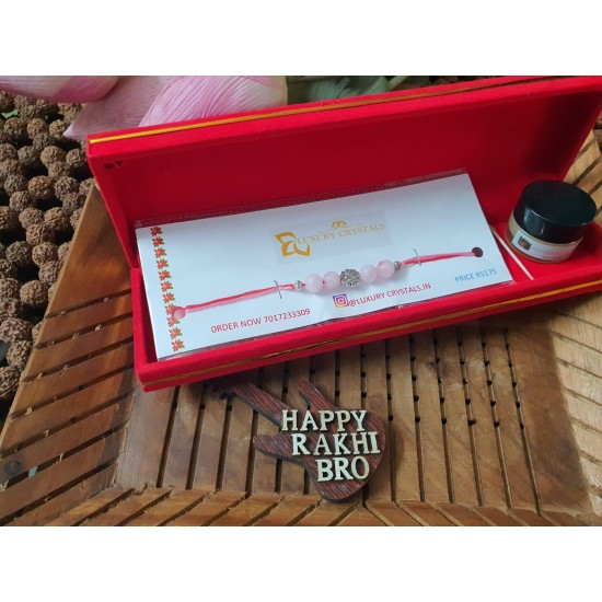 GIFT COMBO OFFER Rose quartz crystal rakhi and Arabian Oudh Wax Perfume