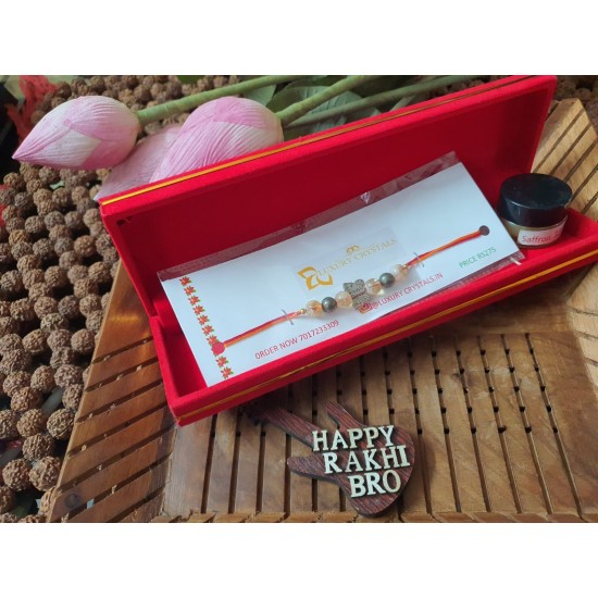 GIFT COMBO OFFER  Citrine and Pyrite CRYSTAL Rakhi and Saffron wax perfume