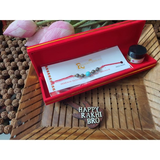 GIFT Combo Offer Pyrite and Turquoise CRYSTAL Rakhi and Rose Wax Perfume
