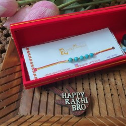 GIFT Combo Offer Turquoise CRYSTAL Rakhi And Patchouli wax perfume