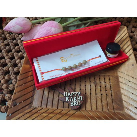 GIFT Combo Offer Unakite CRYSTAL Rakhi with Mogra Wax Perfume
