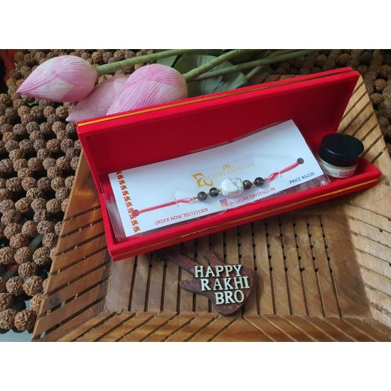 GIFT COMBO OFFER Howlite and Black Onyx CRYSTAL Rakhi With SONTAKA wax perfume