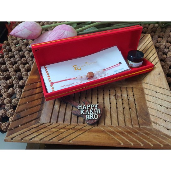 GIFT COMBO OFFER  Rose quartz and Red Jasper CRYSTAL Rakhi With black Oudh wax perfume