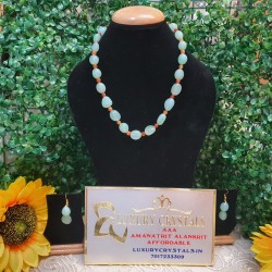 Green Aventurine with Carlenian CRYSTAL Beads Necklace with Earrings