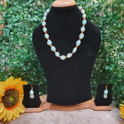 Green Aventurine with Carlenian CRYSTAL Beads Necklace with Earrings