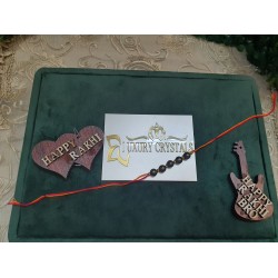 CRYSTAL Rakhi With Pyrite CRYSTAL Beads with Golden Charms Beads in Thread