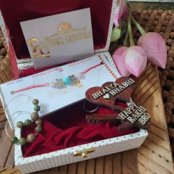 Gift combo offer  Rose quartz crystal Rakhi with Turquoise and Unakite CRYSTAL Earrings