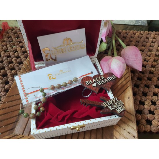 GIFT Combo Offer  Unakite CRYSTAL Rakhi With Unakite CRYSTAL Earrings