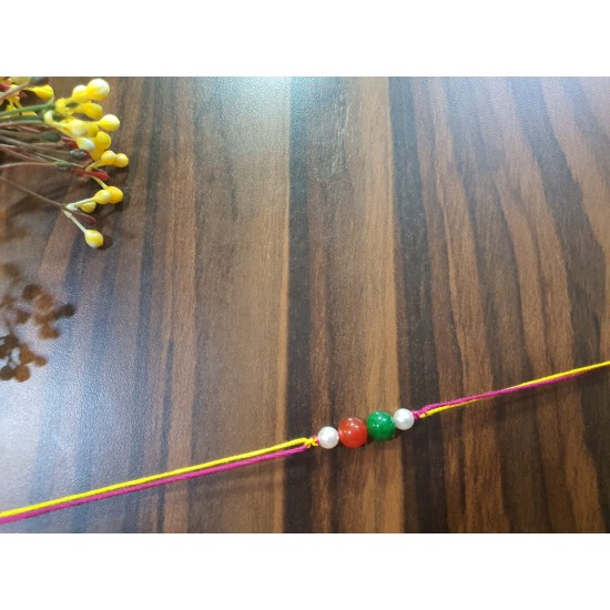 Pearl Rakhi With red Agate and green Agate 