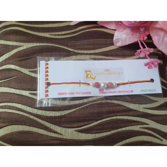 STRAWBERRY quartz crystal rakhi with Pearl