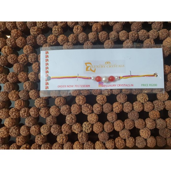 Red Agate CRYSTAL Rakhi with  Pearl