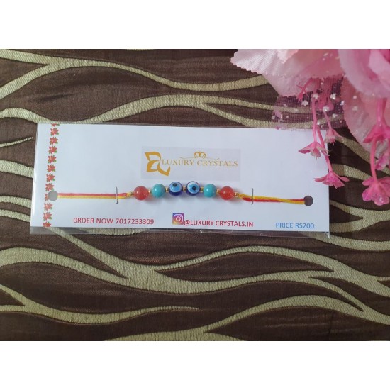 Red Agate CRYSTAL Rakhi with Turquoise and evil eye