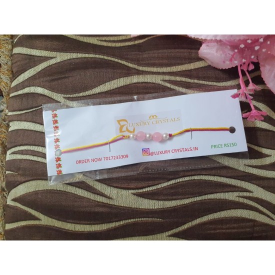 Rose Quartz crystal Rakhi with Pearl