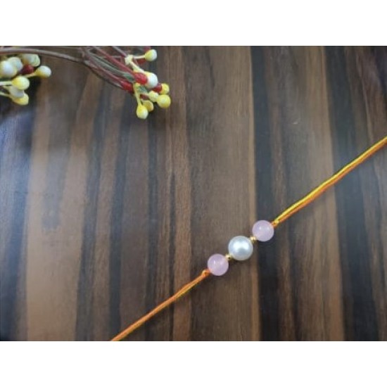 Pearl Rakhi With  Rose Quartz