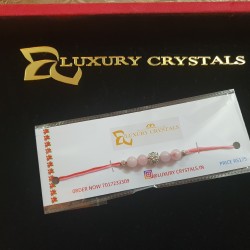 CRYSTAL Rakhi Rose Quartz with Silver Charms in Thread