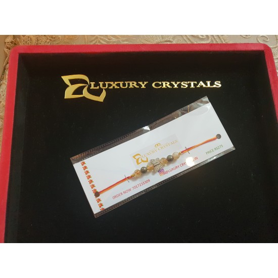 CRYSTAL Rakhi With Citrine and Pyrite Beads in Thread