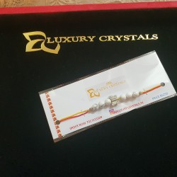 CRYSTAL Rakhi With Howlite Beads with Butterfly charm in Thread