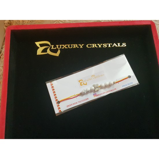 CRYSTAL Rakhi With Howlite Beads with Butterfly charm in Thread