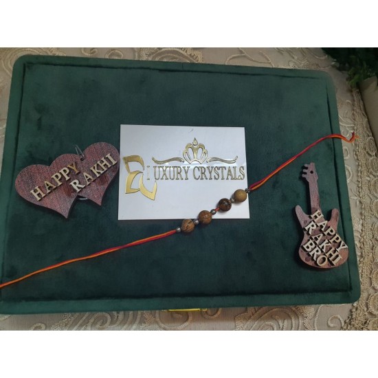 CRYSTAL Rakhi With Picture Jasper Crystal Beads with Silver Beads in Thread