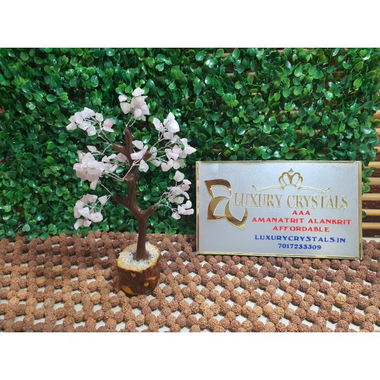 Rose Quartz Tree Rose Quartz Tree with Rose Quartz CRYSTAL Chips with Wooden Base